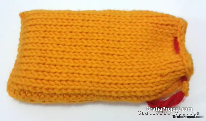 drawstring crochet bag as gadget cover