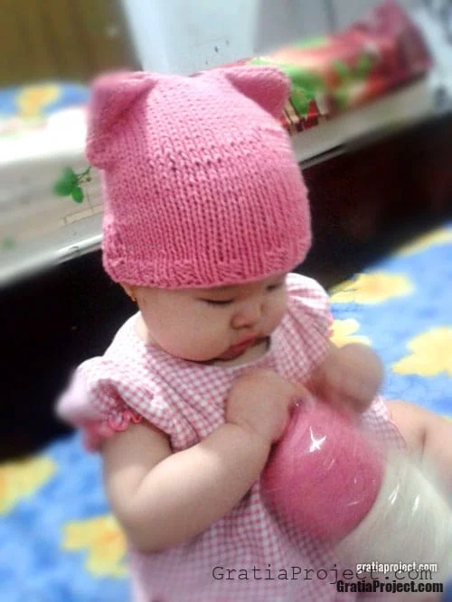 knit baby cat hat