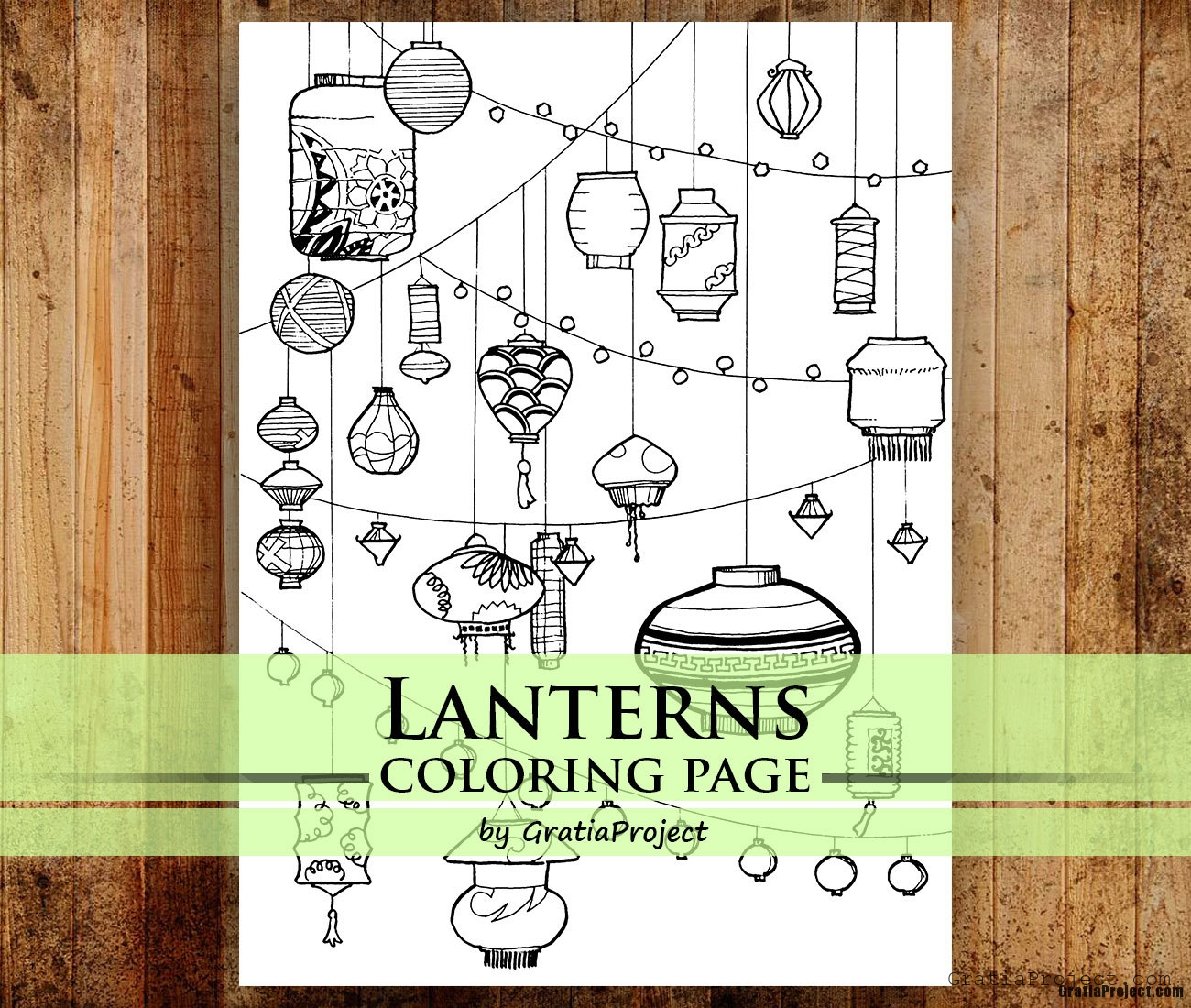Lanterns Printable Coloring Page, Art Therapy for Adults
