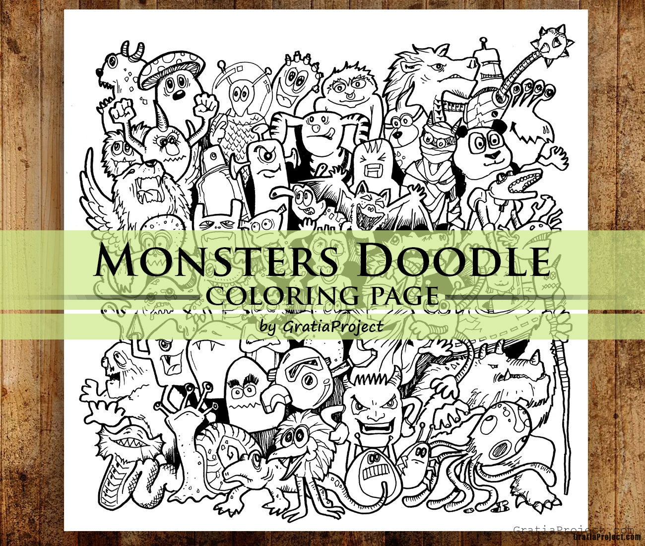 Monsters Doodle Coloring Page Adult