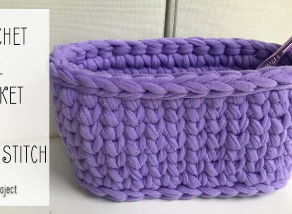 Crochet Oval Basket Knit Stitch With T-Shirt Yarn