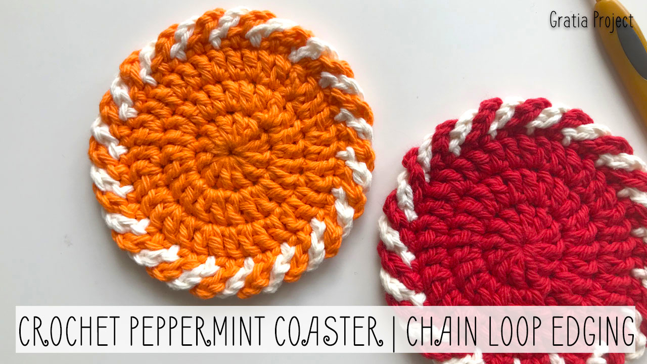 Crochet Peppermint Coaster | Chain Loop Edging